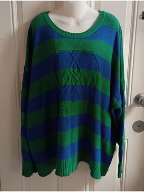 Torrid Lovesick Green and Blue Striped Knit Sweater Size 3